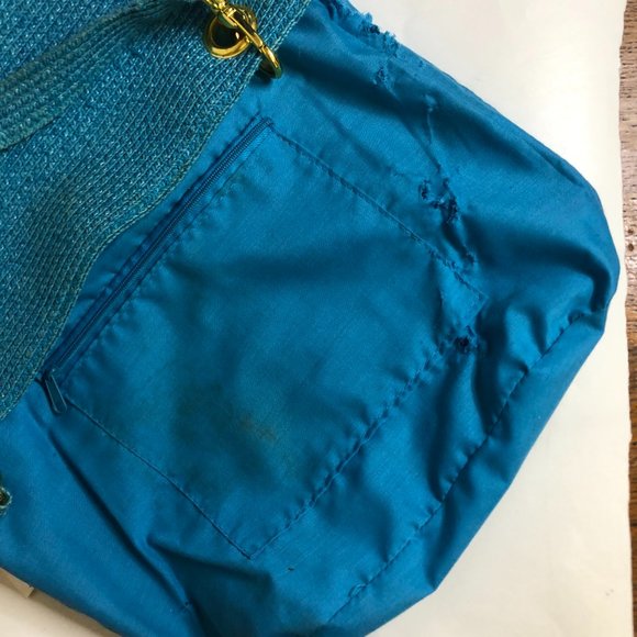 Turquoise & White Straw Tote Bag - Picture 4 of 4